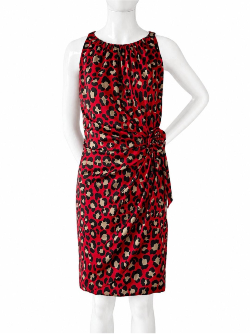 Moschino Red Leopard Draped Cocktail Dress Y2K